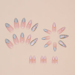 VIBEFICANT GLAZE 3D Pastel Pink & Blue Cute  Medium Almond Stick On Nails