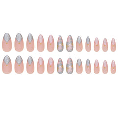 VIBEFICANT GLAZE 3D Pastel Pink & Blue Cute  Medium Almond Stick On Nails