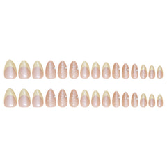 VIBEFICANT Glaze Nude Medium Almond Pastel Yellow French Tip Rhinestone Press on Nails