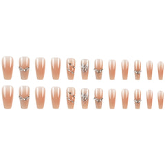 VIBEFICANT GLAZE Nude Ombre Medium Coffin Cat Eye French Tip Sparkling Rhinestone  Press on Nails