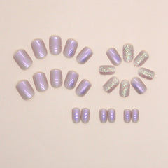 VIBEFICANT GLAZE Aurora Shimmer Glitter Squoval Short  Wide Fit Press On Nails