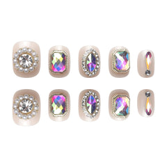 VIBEFICANT GLAZE Squoval Extra Short Nude Bold Rhinestone & Pearl Embellishment Press on Nails