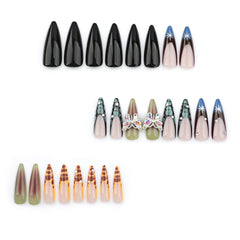 VIBEFICANT GLAZE Long Stiletto with Rhinestone Butterfly  Press on Nails