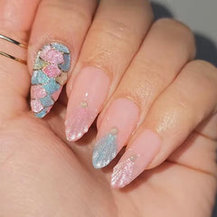 VIBEFICANT GLAZE 3D Pastel Pink & Blue Cute  Medium Almond Stick On Nails