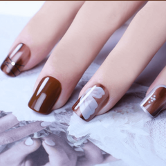 Vibeficant FlexFit Brown Press on Nails Short Square French Tip with Butterfly Swirl Design