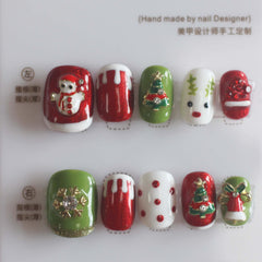 Vibeficant Progel Christmas Handmade Gel Press on Nails Short Squoval Glitter Design