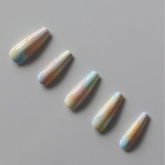 Vibeficant Progel Kylie Jenner's Tie-Dye Manicures Rainbow Handmade Gel Press on Nails Long Coffin