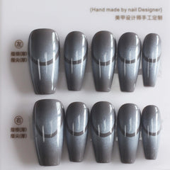 Vibeficant Progel Gray Ombre Handmade Gel Press on Nails Medium Coffin French Design