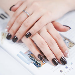 Vibeficant Glaze Black Press on Nails Short Squoval French Tip with White Square Design