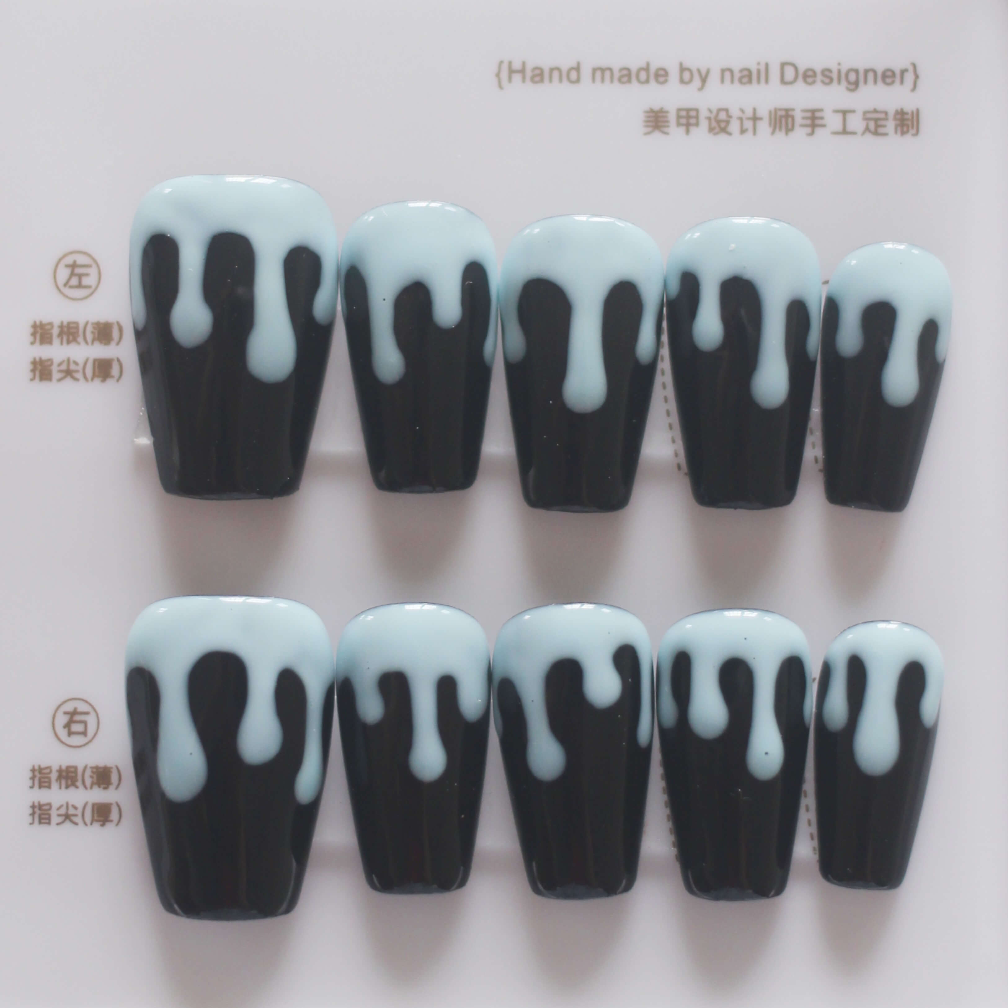 Vibeficant Progel Black Handmade Gel Press on Nails Short Coffin French Tip Design