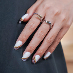 Vibeficant Glaze French Tip Press on Nails Medium Square Gold Glitter Design