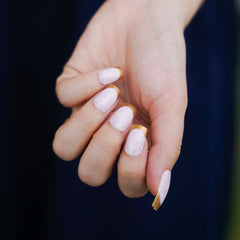 Vibeficant Glaze Pink Press on Nails Medium Square Gold French Tip Design