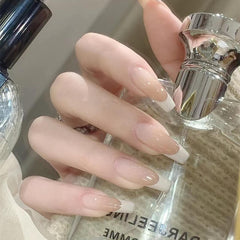Vibeficant Glaze Nude Press on Nails Medium Coffin French Tip Design