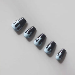 Vibeficant Progel Black Handmade Gel Press on Nails Short Coffin French Tip Design