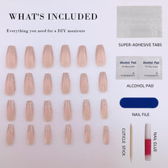Vibeficant Glaze Nude Press on Nails Medium Coffin French Tip with Glitter