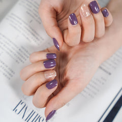 Vibeficant Glaze Purple Press on Nails Short Squoval Glitter Design