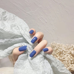 Vibeficant Glaze Blue Press on Nails Long Square Pure Color Design