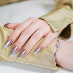 Vibeficant Glaze Silver Gradient Press on Nails Medium Almond