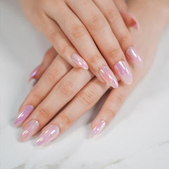 Vibeficant Glaze Pink Chrome Press on Nails Medium Almond Holographic