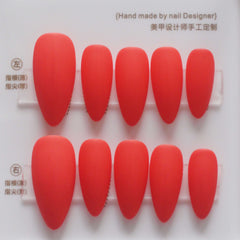 Vibeficant Progel Red Handmade Gel Press on Nails Medium Almond Matte Design