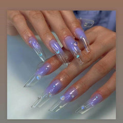 Vibeficant Progel Purple Ombre Handmade Gel Press on Nails Long Lipstick French Tip Design