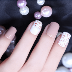 Vibeficant FlexFit French Tip Press on Nails Short Squoval Pearl Design