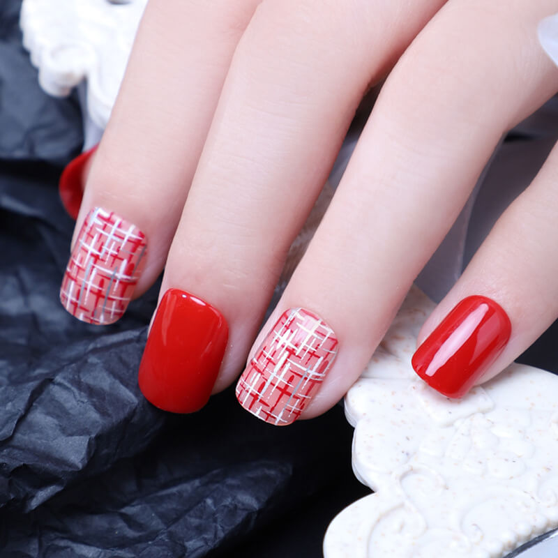 Vibeficant FlexFit Red Press on Nails Short Squoval Cross Print