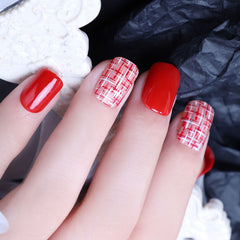 Vibeficant FlexFit Red Press on Nails Short Squoval Cross Print
