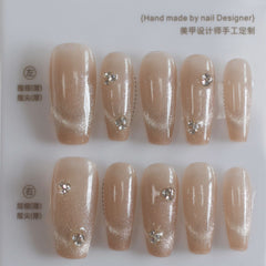 Vibeficant Progel Nude Handmade Gel Press on Nails Medium Coffin Glitter Design