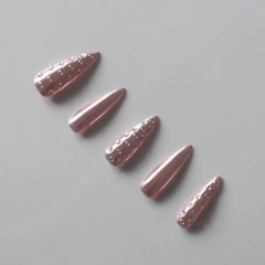 Vibeficant Progel Pink Glitter Handmade Gel Press on Nails Long Stiletto Rhinestone Design