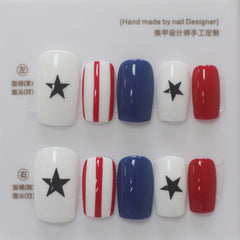 Vibeficant Progel Star Handmade Gel Press on Nails Short Coffin American Flag Patriotic Design