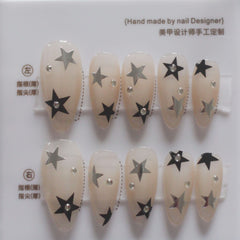 Vibeficant Progel Pastel Handmade Gel Press on Nails Medium Almond Star with Rhinestone Design
