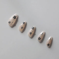 Vibeficant Progel Pastel Handmade Gel Press on Nails Medium Almond Star with Rhinestone Design