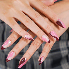 Vibeficant Glaze Pink Press on Nails Medium Almond Swirl Design
