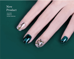 Vibeficant FlexFit Green Press on Nails Short Squoval French Tip with Swirl Design