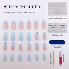 Vibeficant Glaze French Tip Press on Nails Medium Almond Swirl with Glitter Design
