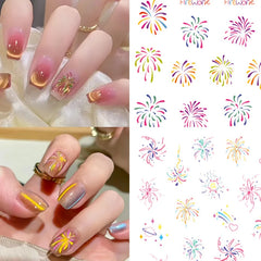 3D Colorful Laser Nail Sticker Firework Celebration Decorations Nail Art Decal Fire Flower Nail Decoration Accessories Home DIY