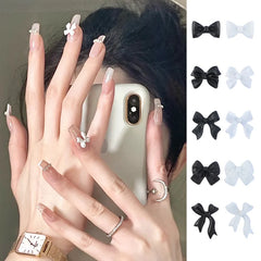 50Pcs 3D Charms Nail Art Decorations Black White Color Bow KNOT Nail Decoration Jewelry DIY Nail Accessories Manicure Tools