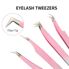 Pink Lash Tweezers Stainless Steel Eyelash Extensions Tweezers Fiber Tip High Precision Tweezers Makeup Tools