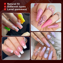 600PCS Semi-frosted Acrylic Long Fake Nails Almond French Coffin Full Half Cover False Nails Artificial Nail Art Soft Gel Tips