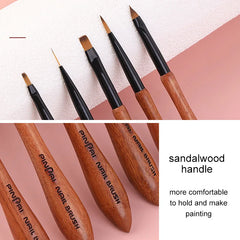 Sandalwood Handle Ombre Nail UV Gel Liner Brush Drawing Pen Painting Stripes Flower Manicure Nail Art Tools