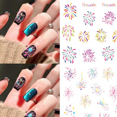 3D Colorful Laser Nail Sticker Firework Celebration Decorations Nail Art Decal Fire Flower Nail Decoration Accessories Home DIY