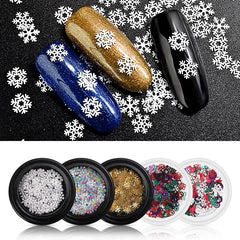 Winter Christmas Snowflake Nail Sequins Gold Metal Acrylic Glitter Nail Tips Manicure Snow Flower Decoration Accessories