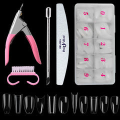 500 PCS Clear Natural Artificial Fake Nail Tips Kit With Cutter Tools Full Half Cover French False Nails Set Extension Long Tips