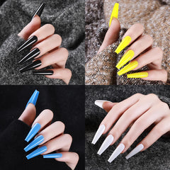 Super Long Coffin Ballerina Fake Nails Kit Pure Color Press On False Nails Set Full Cover Artificial Nail Tips With Tool