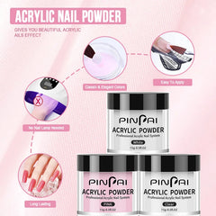 Acrylic Powder Set Nail Kit 3 Colors Carving Nail Art Gel For Extension Manicure Crystal Nail Glitter 3D Nail Tips Carving Tools