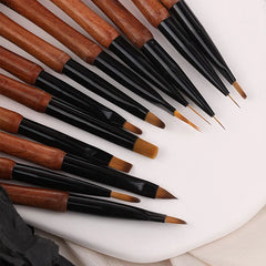 Sandalwood Handle Ombre Nail UV Gel Liner Brush Drawing Pen Painting Stripes Flower Manicure Nail Art Tools