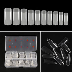 500 PCS Clear Natural Artificial Fake Nail Tips Kit With Cutter Tools Full Half Cover French False Nails Set Extension Long Tips