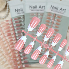 30pcs XS S M Size Finished With Top Coat Press On Nails Smile French Style Fake Nails Long Coffin False Artificial Nail Tips