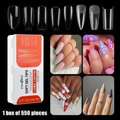 550PCS Clear Acrylic Long Ballerina Fake Nails Almond Coffin Full Half Cover False Nails Artificial Nail Soft Gel Tips